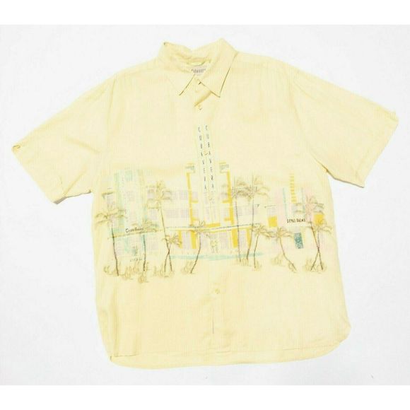 Chemise Cubavera Manches Courtes Pour Homme, Coupe Décontractée, Tissu Lin Et Rayonne, Motif Rayé Multicolore, Taille XL, état Excellent